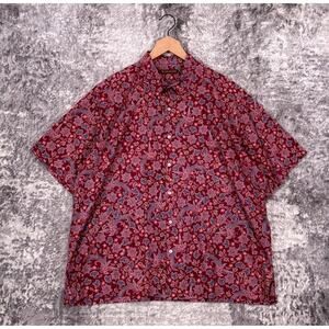 Tori Richard Shirt 2XL Mens Jewel Red Hawaiian Floral Paisley Cotton Resort Wear